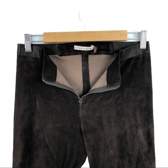 Alice + Olivia Suede Lamb Leather  Brown Skinny Pants 6 - Picture 5 of 16